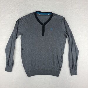 Travis Mathew Sweater Mens Medium Dark Gray V‎ Neck Henley Sweatshirt